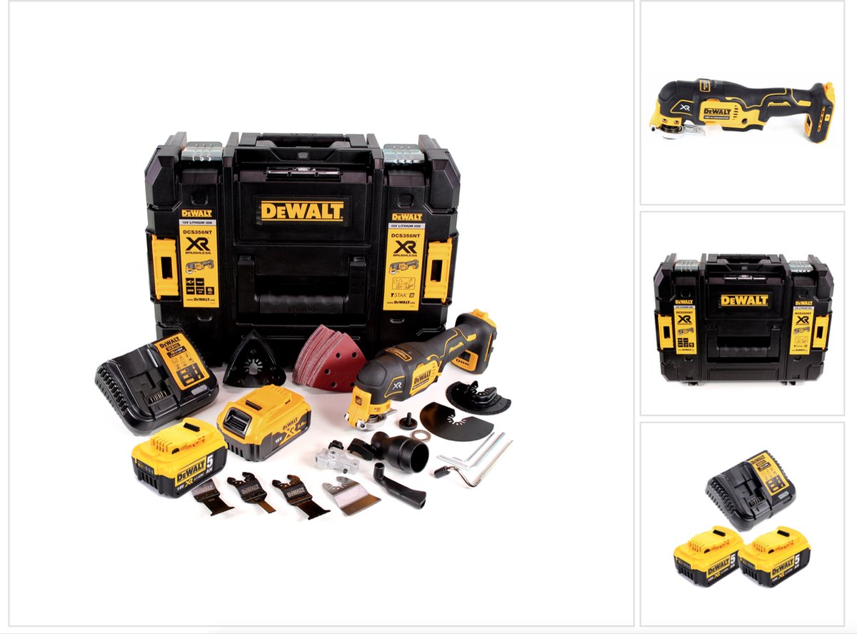 DeWalt DCS 356 P2 accu-multitool 18 V borstelloos + 2x accu 5,0 Ah + oplader + 19-delige accessoire set + TSTAK
