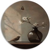 Décoration murale Vogel rond - Cercle mural Animaux - Panneau mural Fleurs - Décoration salon industriel - Tableau rond - Décoration murale cercle mural aluminium 40x40 cm