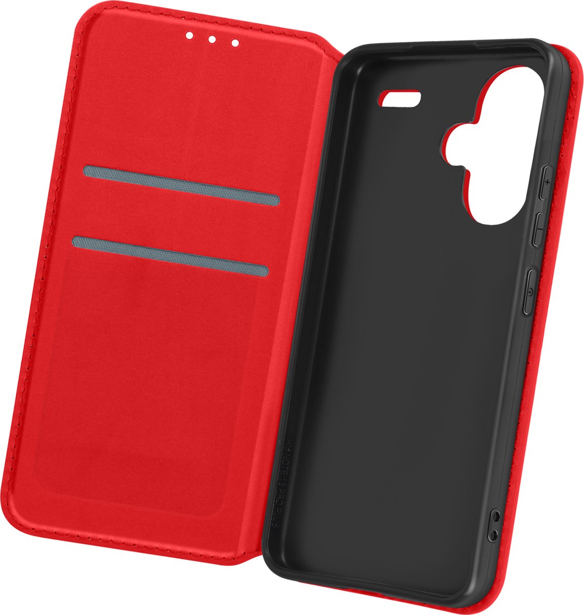 Avizar Foliohoes Geschikt voor Xiaomi Redmi Note 13 Pro Plus Multifunctioneel, Rood