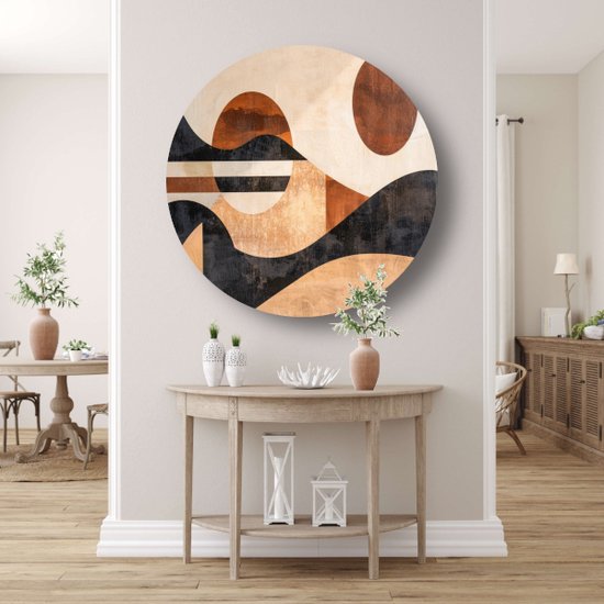 Tableau art abstrait rond - Décoration murale Art Deco rond - Décoration murale ronde Salon - Tableau Vintage - Tableau rond - Décoration murale salon cercle mural aluminium 50x50 cm