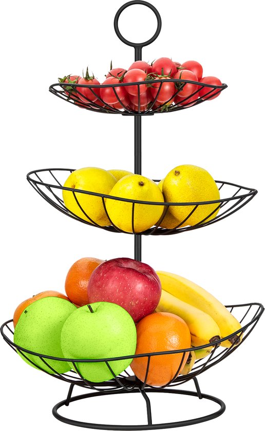 Foto: Vaive chique fruitschaal 3 laags fruit etagere fruitmand etag res zwart