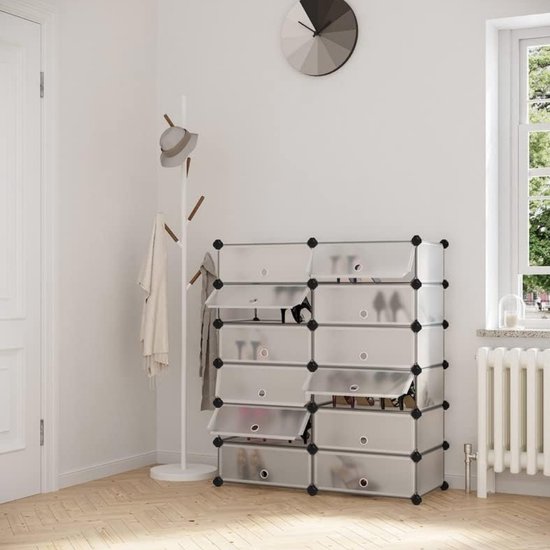 HOOBRO Schoenenrek met 8 vakken, schoenenkast, voor 32 paar schoenen, 40 x 30 x 30 cm per vak, smal, met deuren, kunststof, voor woonkamer, slaapkamer, hal, ingang, zwart, EBK28SC01G1
