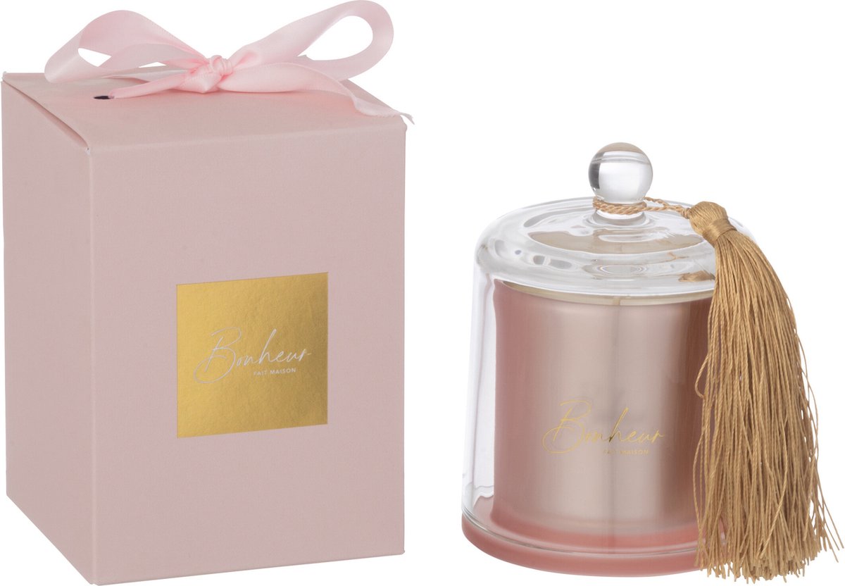 J-Line geurkaars Stolp Bonheur - Sapphire Amber Tea - glas - roze - small - 30U