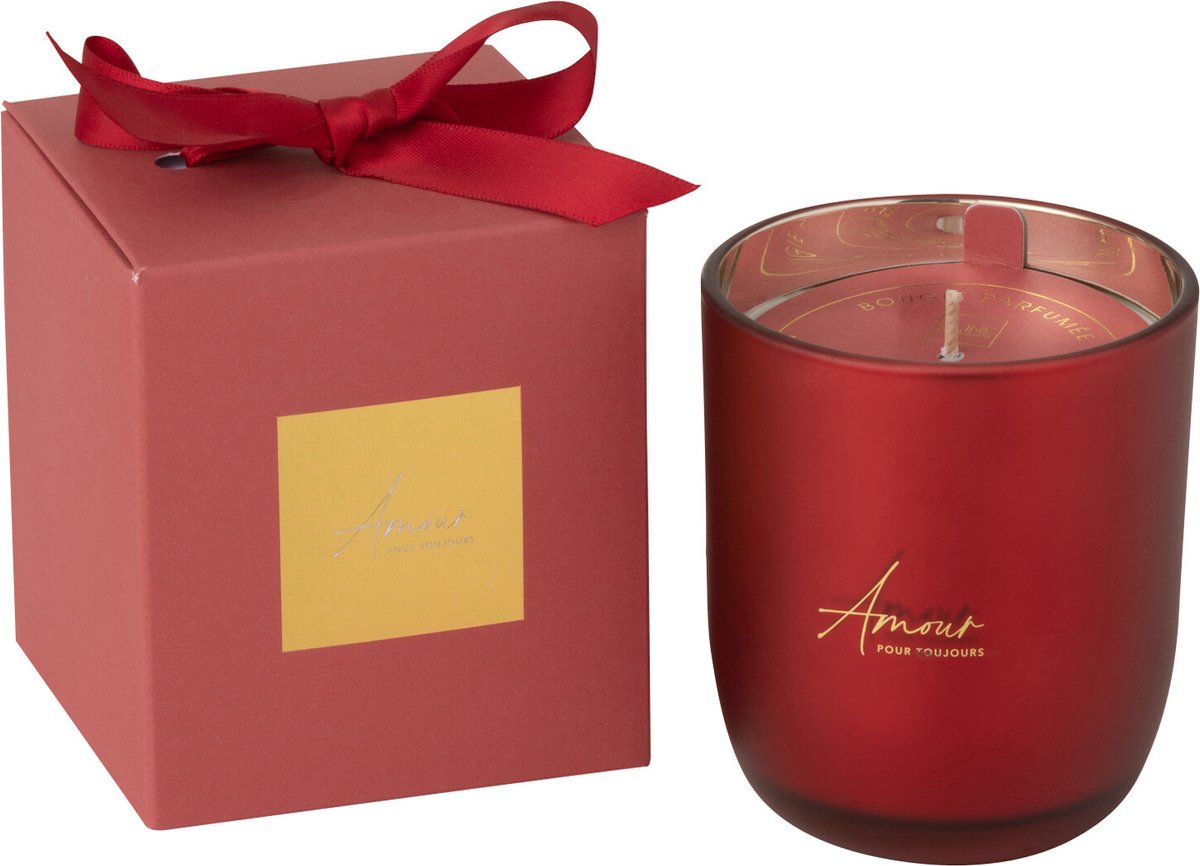 J-Line geurkaars Amour - Mimosa & Rose - glas - rood - small - 35U