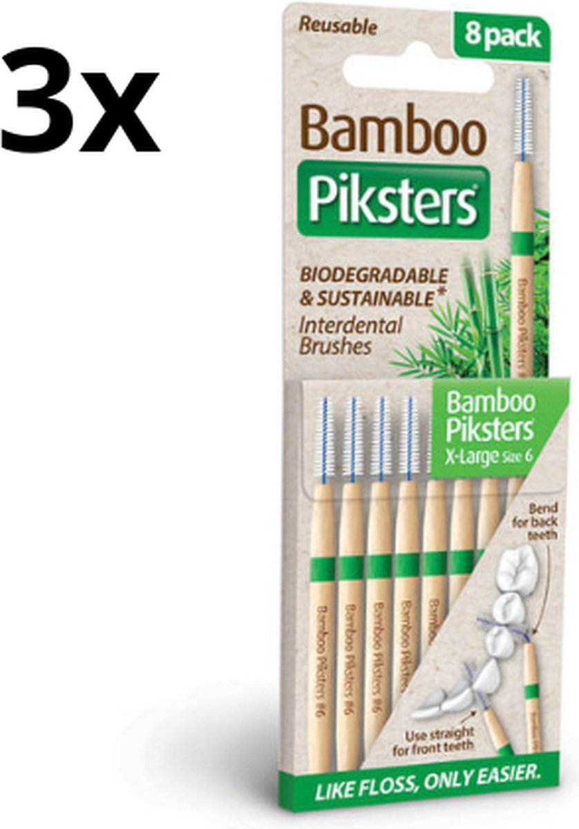 Goedkoopste Piksters Bamboe Rechte Ragers - Maat 6 - Groen - 3 x 8 stuks - Voordeelverpakking