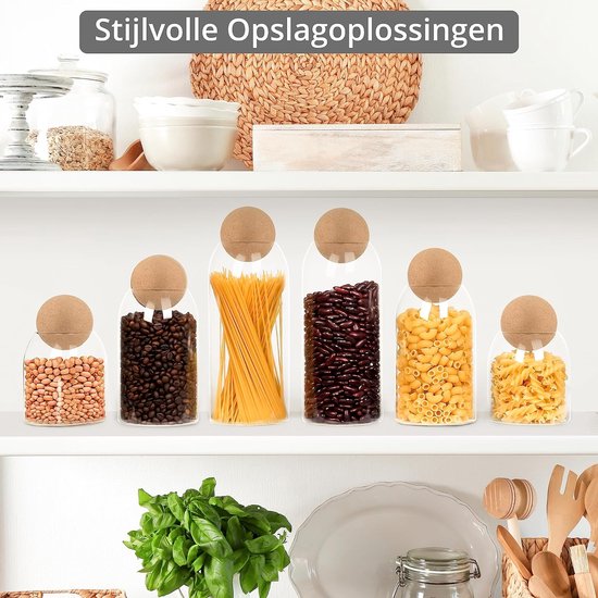 AOOTE Glazen Voorraadpotten,3 Stuks Voorraadpotten met Deksels Set,1000ml keuken opbergpotten met etiket stickers voor meel,granen,suiker,koffiebonen,snacks, zaden,zout,peper,specerijen