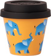 Quy Cup - 90ml Ecologische Reis Beker - Espressobeker “Elefant - Olifant” met zwart deksel 7x7x7cm