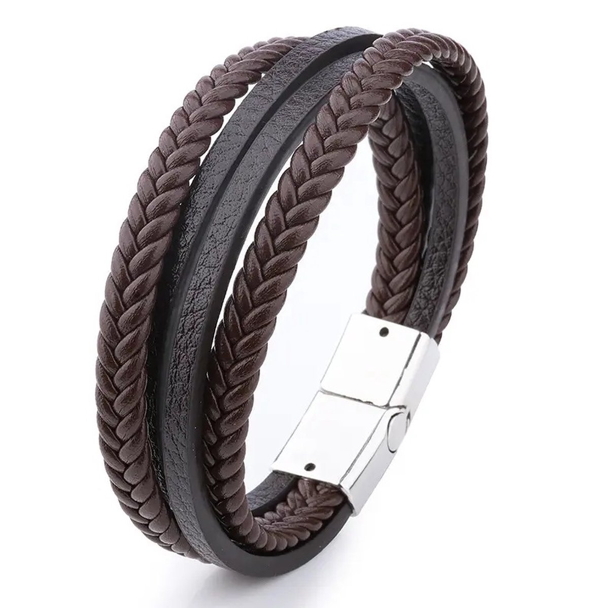 Leren armband magneetsluiting zilver