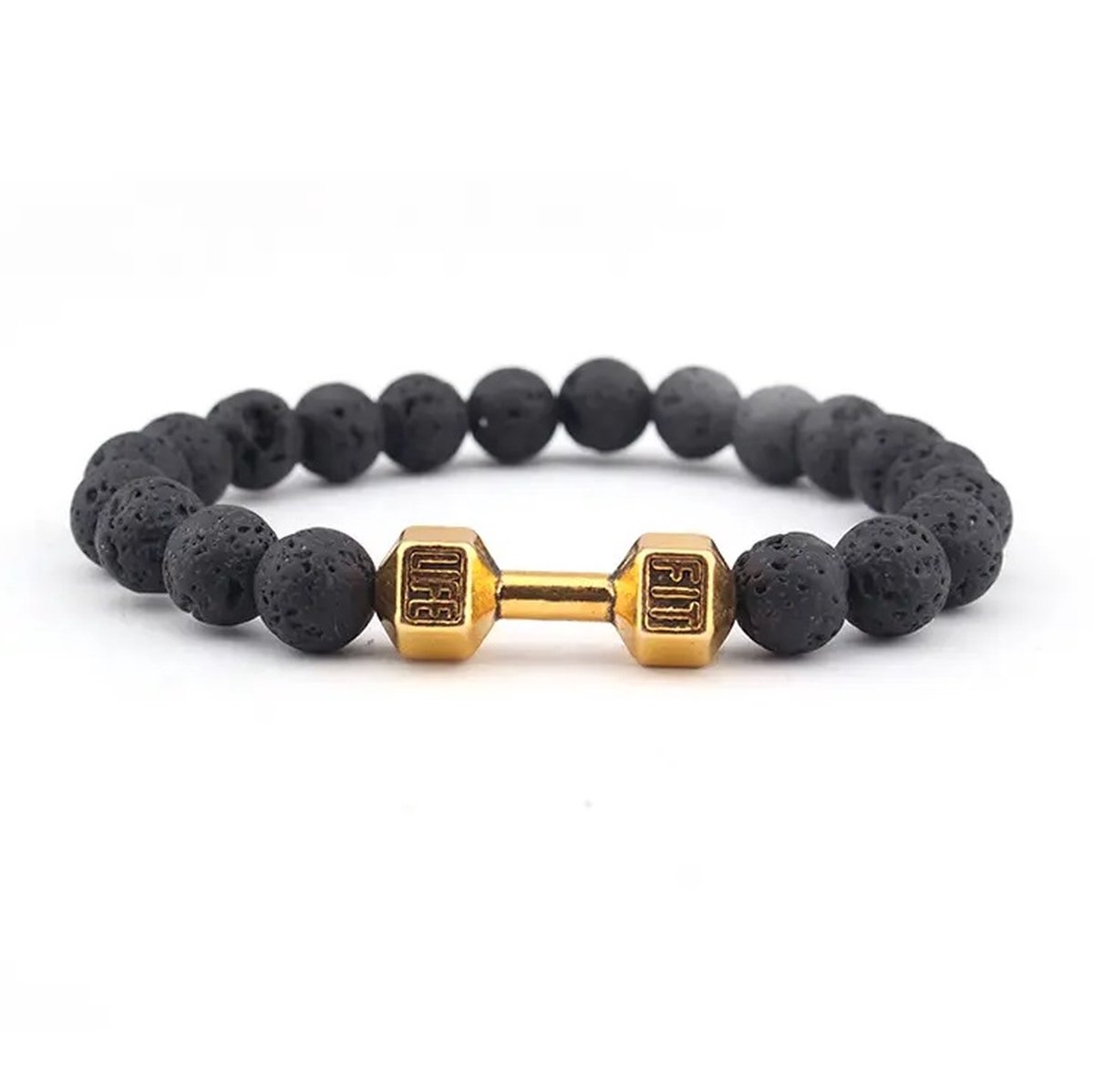 Lavastenen armband dumbell goudkleur