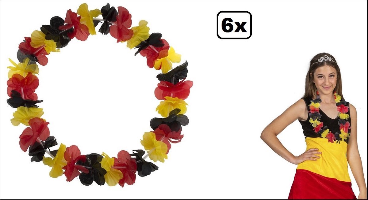 12x Hawai krans Belgie - zwart/geel/rood - Belgium EK Voetbal thema feest hawaii slinger
