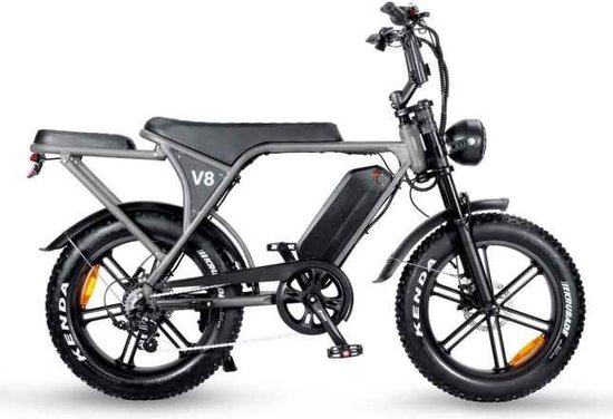 Ouxi V8 3.0 E-bike 250Watt motorvermogen topsnelheid 25 km/u 20” banden 7 versnellingen + Achterzitje + Voetsteuntjes actieradius tot 60 km Grijs