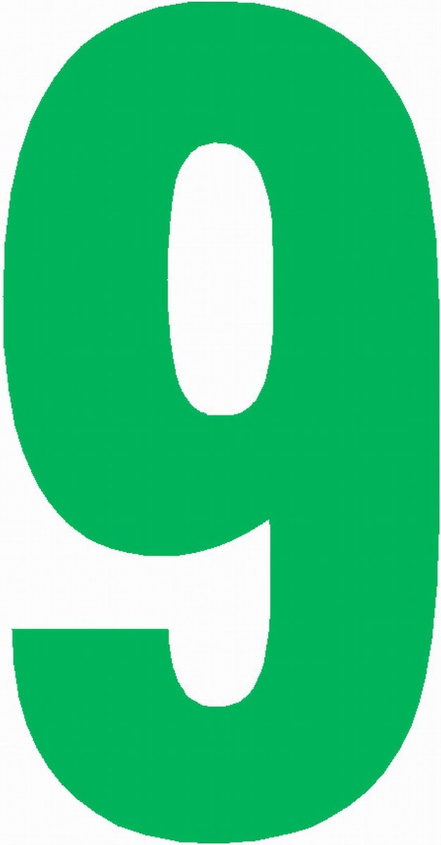 Cijfersticker nr. 9 GROEN 10x5cm, plakcijfer, huisnummersticker, containersticker, magazijn sticker, showroom, tuincentra