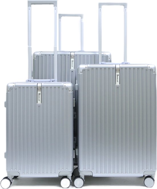 Travelsuitcase - Aluminium frame / polycarbonaat schaal - Handbagage - Reiskoffer met TSA slot - Zilver - Maat XL