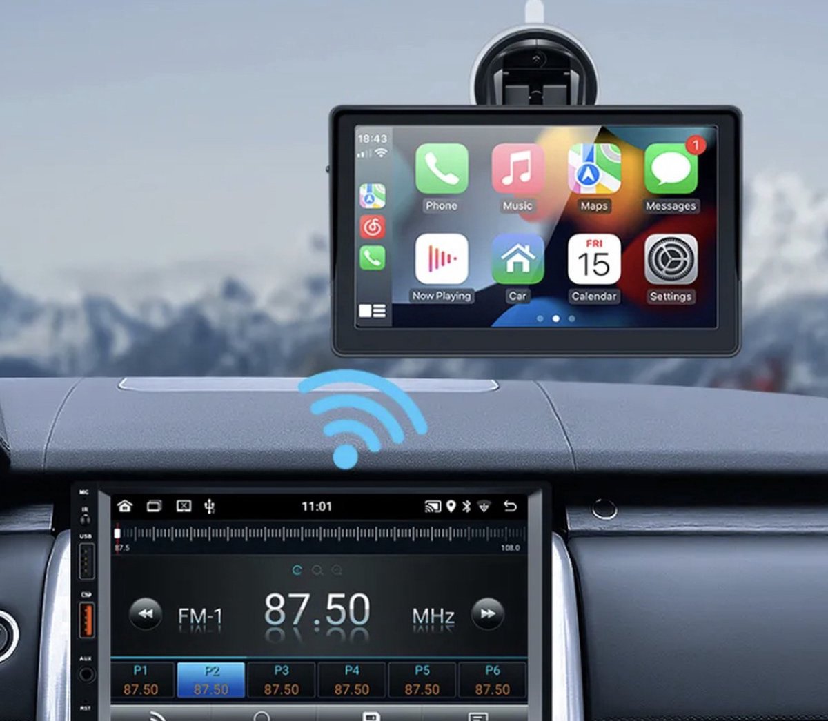 Apple Carplay Android Auto 7 inch scherm universeel Bluetooth navigatie 360° draaibaar auto scherm - Afbeelding 2