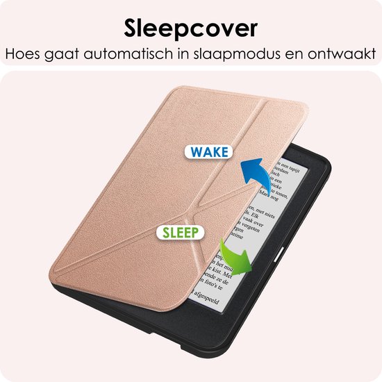 Hoes Geschikt voor Kobo Clara BW Hoesje Bookcase Cover Book Case Hoes Sleepcover Trifold - Rosé Goud van FBB wensenlijstje — afbeelding 5