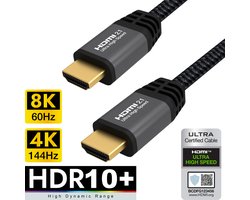 Qnected HDMI 2.1 kabel 5 meter - Certified - 4K 120Hz & 144Hz, 8K 60Hz Ultra HD - Ultra High Speed - 48 Gbps - PS5, Xbox Series X & S - Graphite Grey