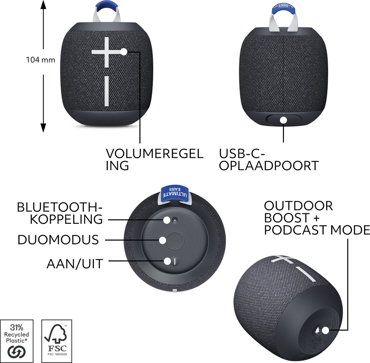 Ultimate Ears WONDERBOOM 4 - Draadloze Speaker - Bluetooth - Zwart – foto 8