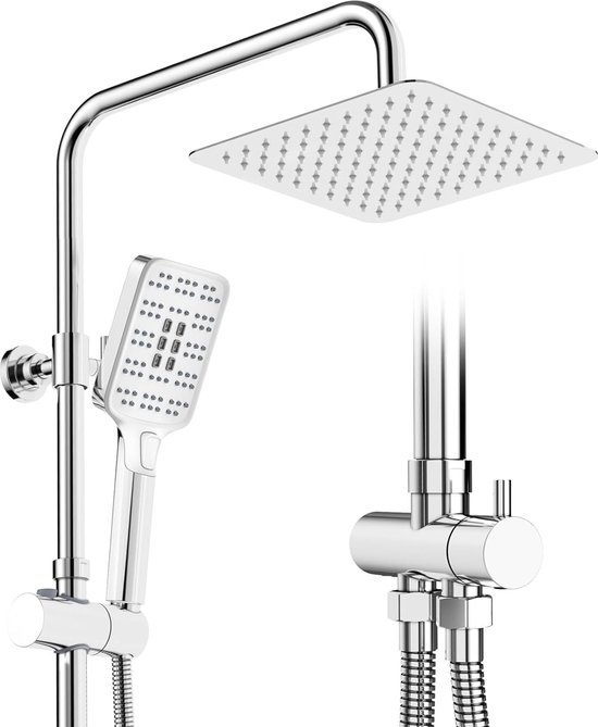 LIFA BATHING Zilveren Douchesysteem, RVS Doucheset, Verstelbare Regendouche en Handdouche, Chroom Hoofddouche voor de Badkamer, Incl. Bevestingsmateriaal
