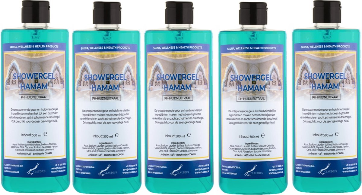 Goedkoopste Douchegel Hamam 500 ml - met klepdop - set van 5 stuks - transparant - Showergel