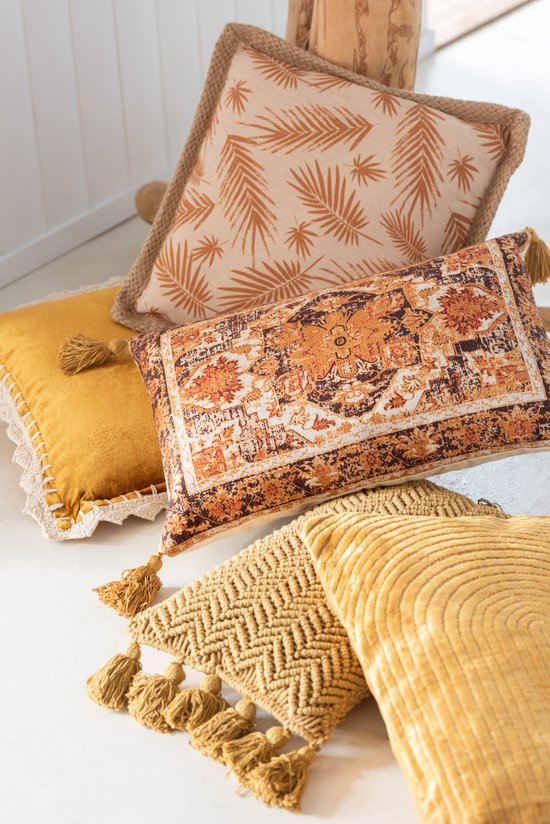 J-Line coussin Floches Rectangulaire - coton - ocre