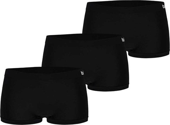 Trois culottes hipster noires sans couture en bambou, avec logo sur la ceinture.