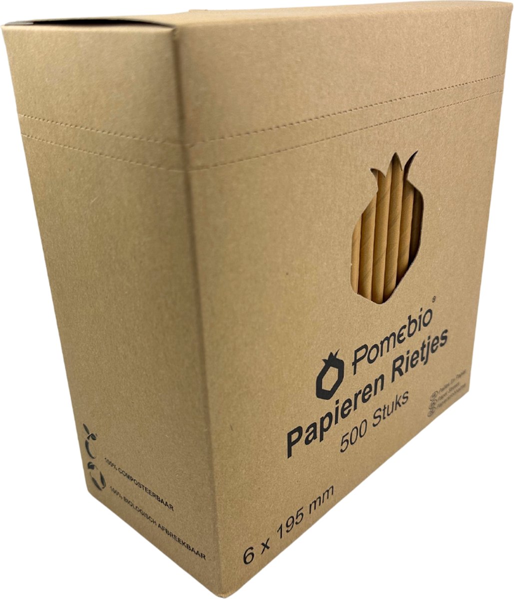 Pomebio papieren rietjes - kraft - 6x195 mm - doos à 500 stuks