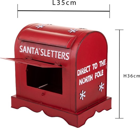 Bianchidino - Metalen rode Brievenbus Kerst H 36cm