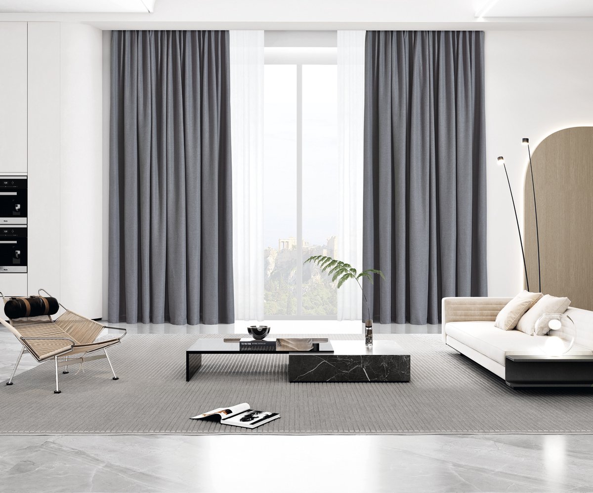 ROOM99 Flavia Gordijnen met plooiband, 250 x 250 cm breed x hoogte, voor woonkamer, slaapkamer, transparant, modern gordijn, voor woonkamer, slaapkamer, voor dakspansysteem, witte ruches, 1 stuk