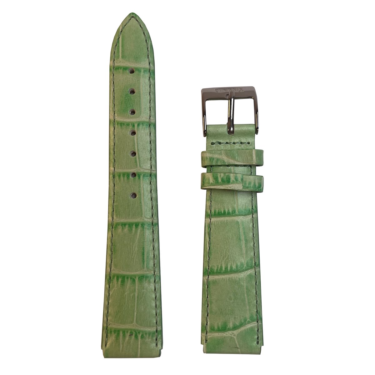 Horlogeband uitvoering 2 - 20mm - Licht groen - Echt leer in croco print - Roestvrijstalen gesp