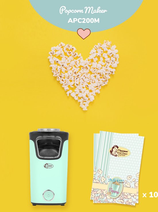Bestron Popcorn machine - APC200M - popcornmaker - Incl. 10 popcorn zakken - Klaar in 2 min - Mint - 5 jaar garantie — afbeelding 3