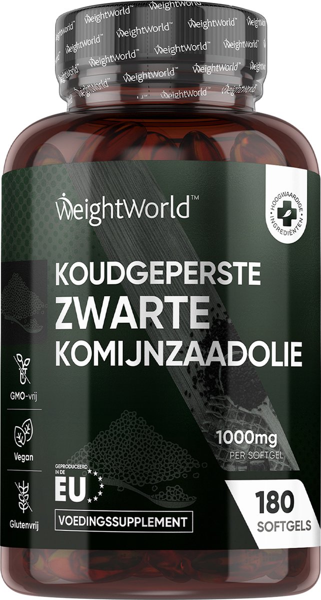 Goedkoopste WeightWorld koudgeperste Zwarte Komijnzaad olie - 180 komijnzaad capsules voor 6 maanden voorraad - Natuurlijke bron van omega 3, 6 en 9 vetzuren - Vegan