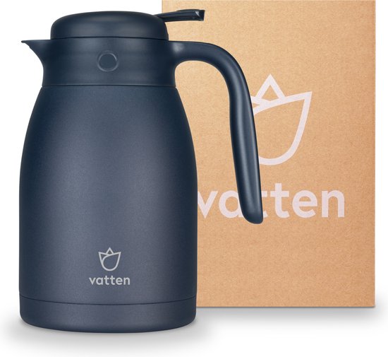 Thermos Vatten® Premium en acier inoxydable - Bleu foncé - 1,5 litre - Avec bouton poussoir - Carafe isotherme