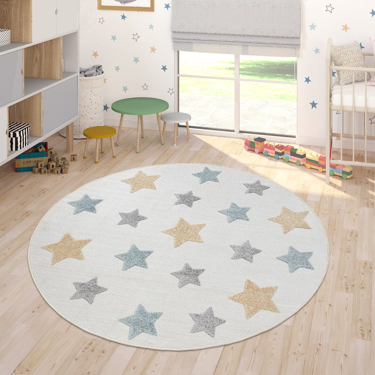 Paco Home Vloerkleed Kinderkamer Outdoor Vloerkleed Rond Speelvloerkleed Jongens Meisjes 120 cm Rund