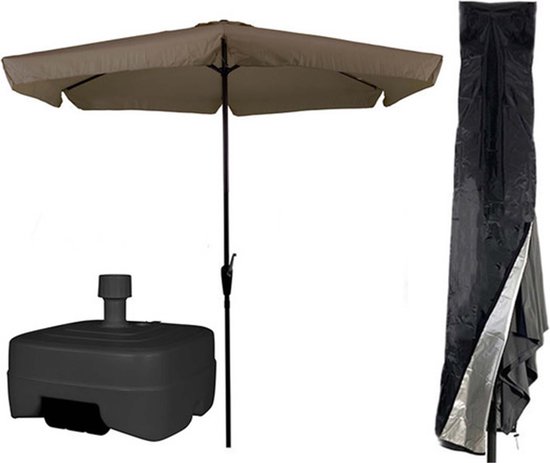 CUHOC Taupe Parasol - Parasolhoes - Extra Zware Vulbare Verrijdbare Parasolvoet - parasol met voet, parasol met hoes en voet, stokparasol met hoes en voet