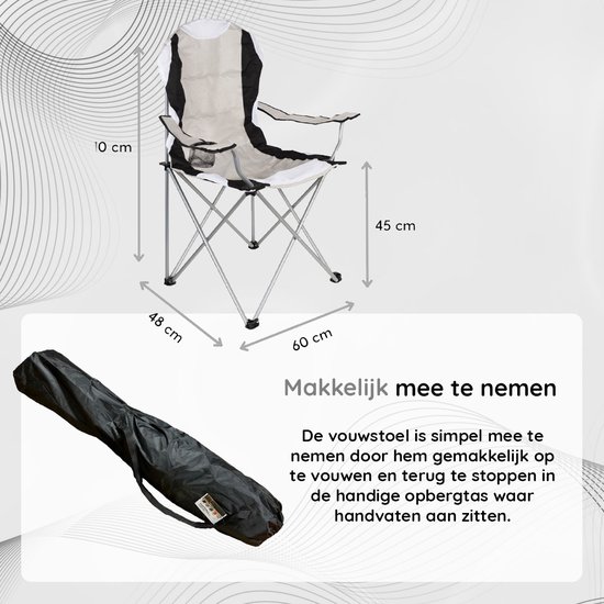 EASTWALL Opvouwbare Kampeerstoel - Visstoel - Multifunctionele vouwstoel - Met bekerhouder - Waterdicht - Klapstoel Inklapbaar - Max 120 kg - Grijs van EASTWALL — afbeelding 5