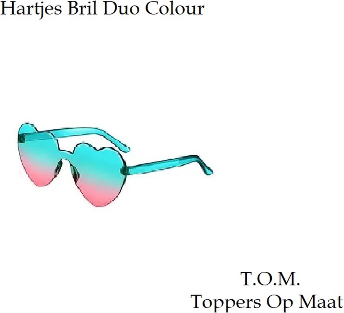 T.O.M.- Bril Hart -Aqua/Roze- Hartjes bril- Carnaval bril- Festival bril- Zonnebril- Foute Party bril- Grappige bril