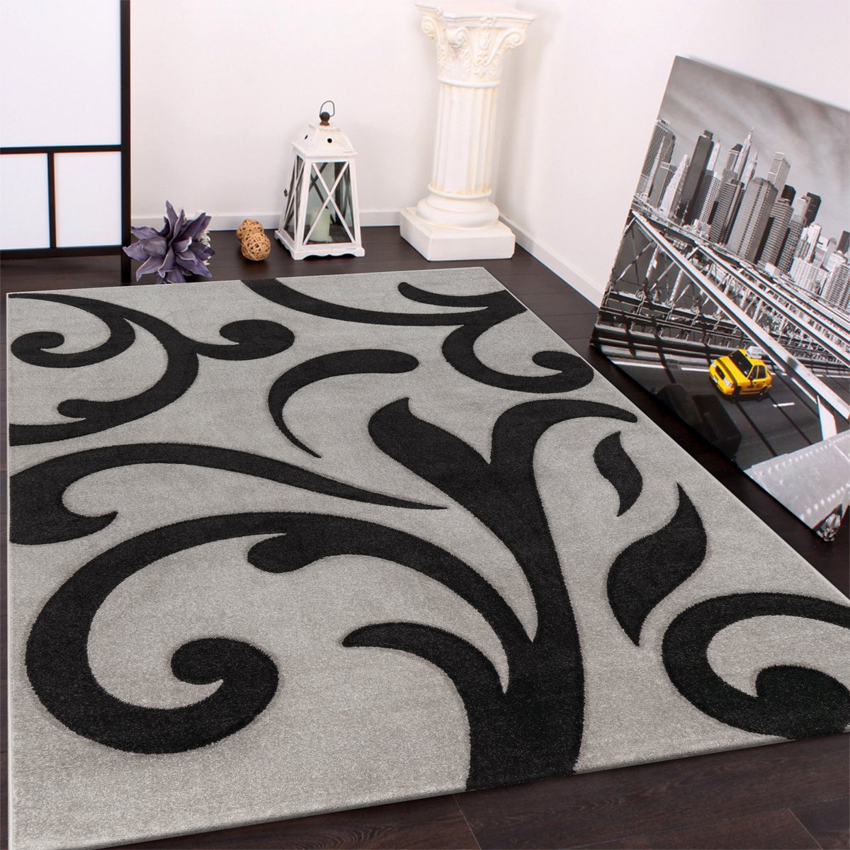 Paco Home Designvloerkleed Met Contoursnede Modern Grijs Zwart 60x110 cm