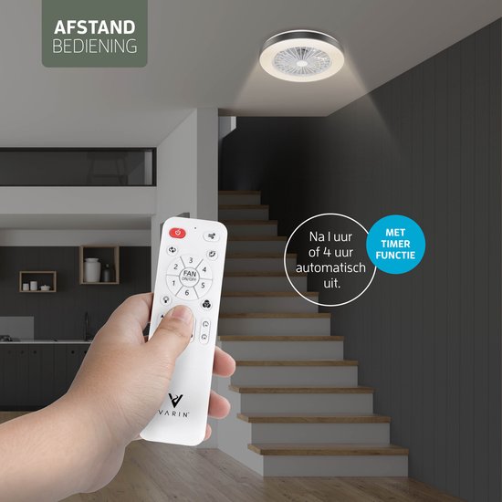 Varin® Ventilator met LED verlichting - Zwart - Tuya Wifi - LED RGBW - Ø 48cm - 6 snelheden - Super stil - Met afstandsbediening en gratis app - Ventilatorkachel - Ventilatoren plafond - Verkoeling en verwarming — afbeelding 5