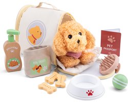 foto van Woet® Speelgoed Knuffelverzorgingsset met Knuffel Hond - Mijn Eerste Huisdier met Draagtas - FSC - Rollenspel - Vanaf 24 Maanden