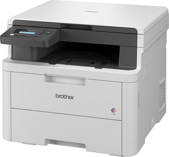 Witte Brother printer met zwarte details, logo 'COLOR' zichtbaar.
