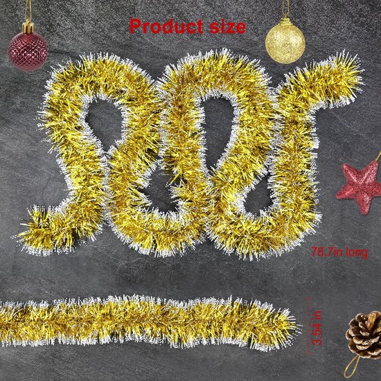 2x Gouden kerstboom folie slinger met ster 270 cm | Fun en Feest