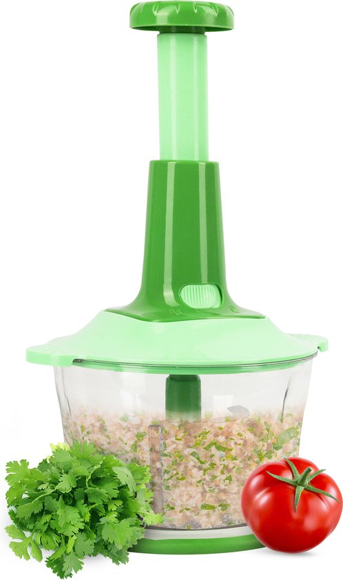 HCH Hakmolen + Groentesnijder en Eieren Mixer - Handmatig - Groen - 1.5L - Mandoline - Multifunctioneel - Groentehakker - Uienhakker - Spiraalsnijder
