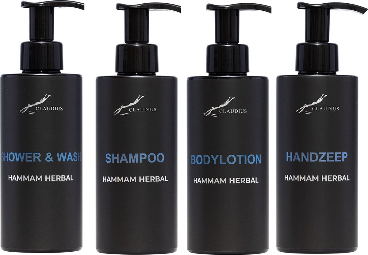 Goedkoopste Compleet pakket Hammam Herbal - Shower & Wash Shampoo Bodylotion Handzeep - 300 ml per fles - complete set van 4 stuks - bodycare - luxe fles - Cadeau