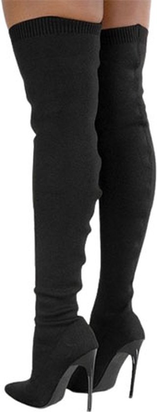 Beaux talons aiguilles noirs avec des Bas hauts | Bottes femmes érotiques à talons hauts| Botte Sexy | Hacher haut | Jusqu'au genou | Talon aiguille | De luxe