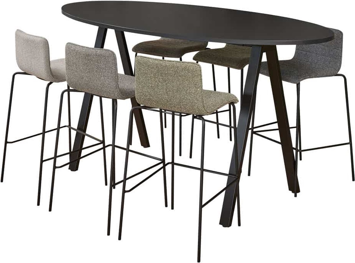 ABC Kantoormeubelen Bartafel Victory Ellips hoog 220x110 cm frame Antraciet (Ral 7016) blad Ahorn