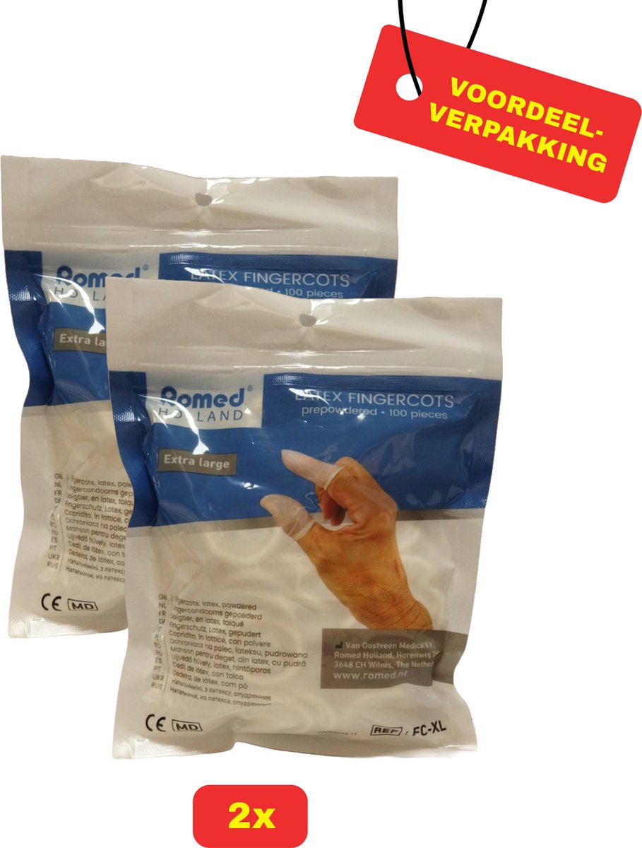 Goedkoopste 2 X Romed Vingercondooms Latex XL - 2 x 100 stuks - Voordeelverpakking!