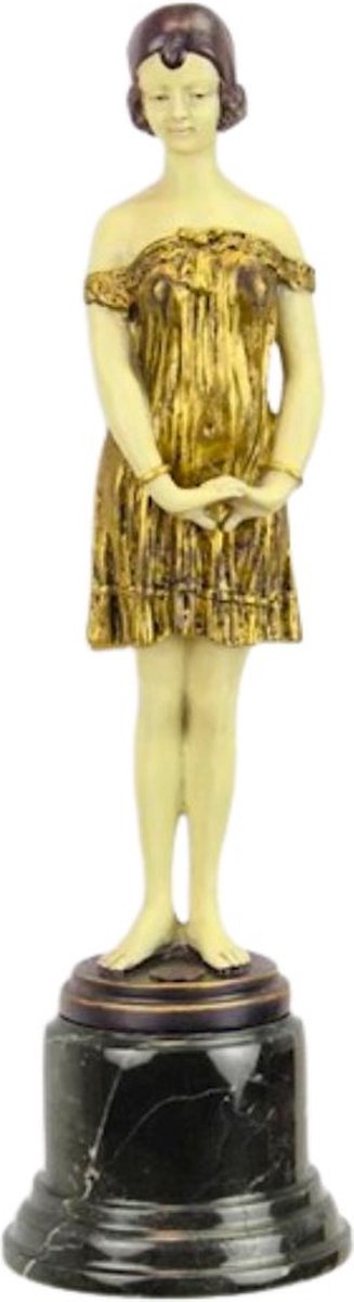 Bedtime Girl - Bronzen beeld - Meisje - Brons Beeldje - Kunst Sculptuur - Bedtijd Decoratie - Klassiek Kunstwerk - Marmer Sokkel - Woondecoratie - 10x10x35