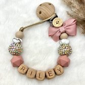 Bij Noe - Speenkoord met naam - VERZENDING BINNEN 24 UUR! - Roze/ Wit/ Bling/ Hout - Meisje - Gepersonaliseerd - Kraamcadeau - Babycadeau - Speenketting - Babyshower