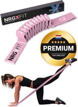 FITELASTIX® Premium Weerstandsband Lang - Voor Elk Niveau - Resistance Band - Sport Elastiek Fitness - Workout Elastiek - Met Handvatten - Thuis Sporten - Weerstand band 5-30kg - Stof - Roze