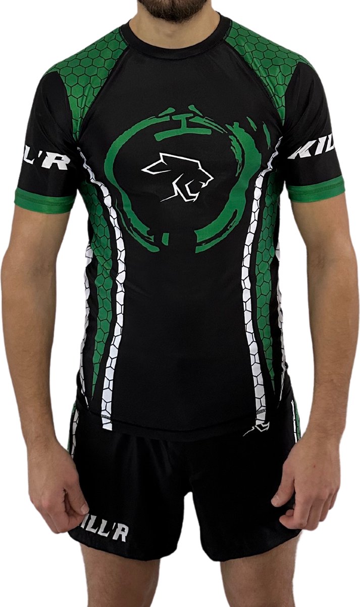 Rashguard - MMA Shirt - Vechtsport Kleding - Sport T-Shirt Zwart Groen